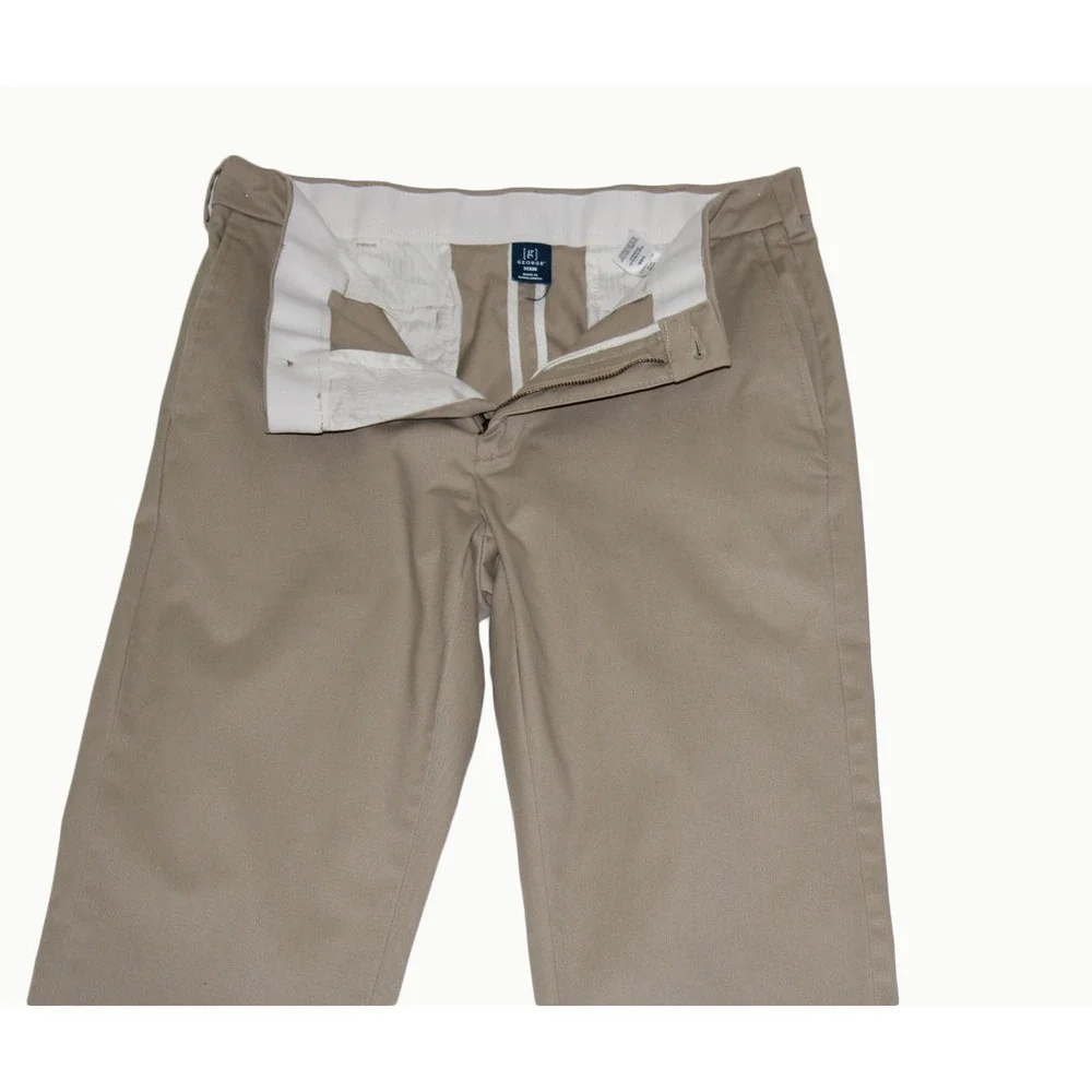 George Mens Khaki Chino Pants Tan Flat Front Straight Leg Trousers 31x29.5